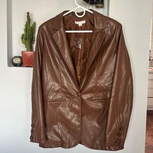 Brown faux leather blazer jacket
